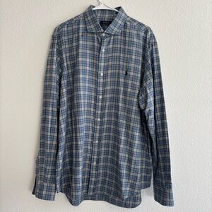 Ralph Lauren Blue and White Plaid Button-Down Shirt